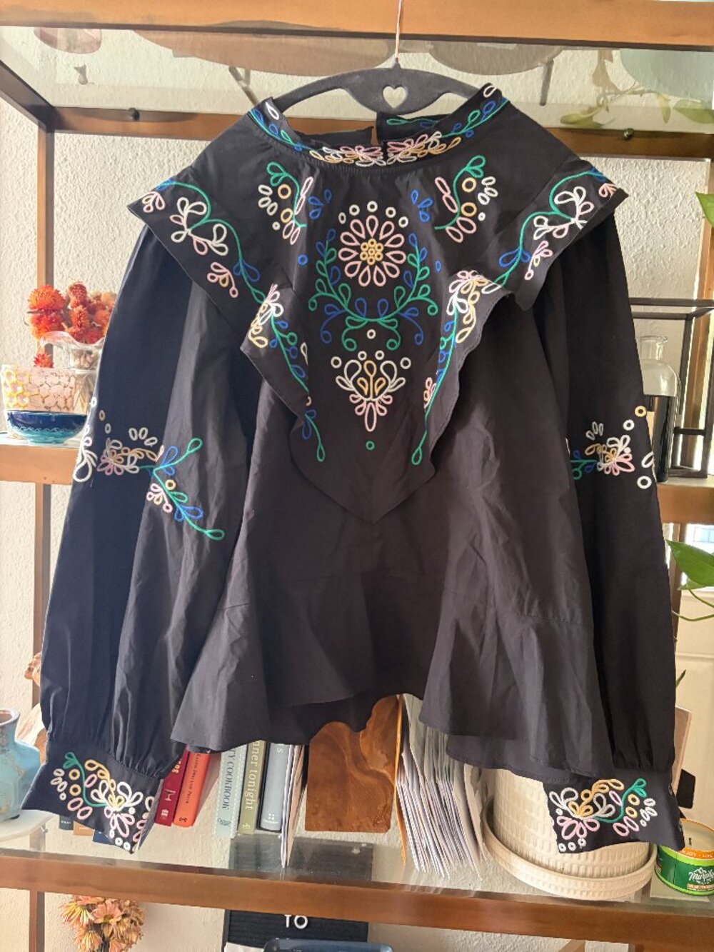 Embroidered Black Peplum Blouse